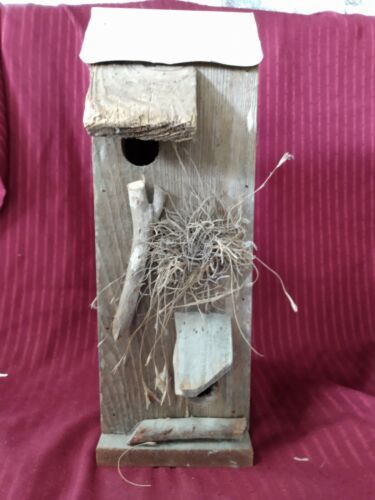 Texas Oak Bird House inside or outdoor Rustic with metal roof handmade 16.5" T - $23.36