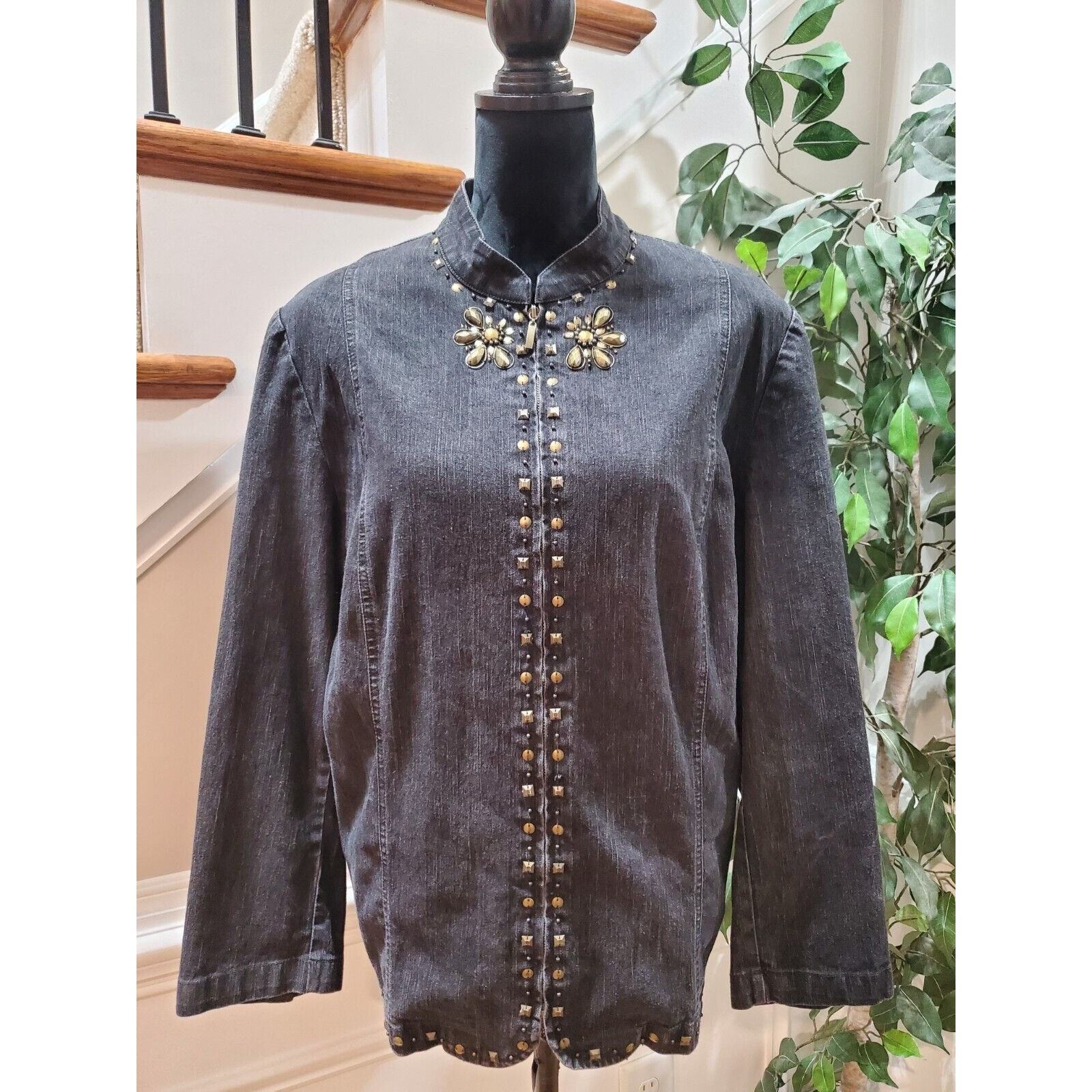 Alfred Dunner Women Gray Denim Ramie Long Sleeve Full Zip Casual Jacket Size 16W Item image 14