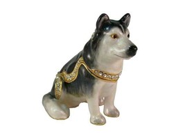 Jeweled Enameled Pewter Husky Dog Hinged Trinket Ring Jewelry Box Terra ... - £21.48 GBP