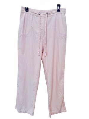Per Se Womens L Pink Linen Blend Cargo Elastic Waist Comfy Straight Leg ... - $19.95