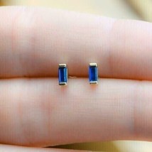 0.2Ct Baguette Cut Lab-Created Blue Sapphire Stud Earring 14k Yellow Gold Plated - £98.09 GBP