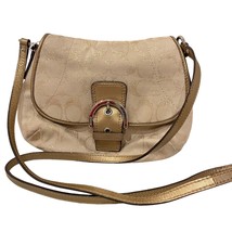 Coach Small Khaki Metallic Gold Soho Signature Flap Crossbody Shoulder Bag Purse - £23.70 GBP