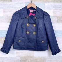 Juicy Couture Glitter Crop Blazer Jacket Blue Wool Silk Pleated Sleeve W... - £31.06 GBP