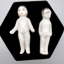 Antique Frozen Charlotte Dolls Pair Miniatures Porcelain 2&quot; Tall Black Hair - £20.91 GBP