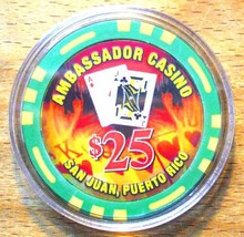 (1) $25. Ambassador Casino Chip - San Juan, Puerto Rico - Bud Jones-Prim... - £6.96 GBP