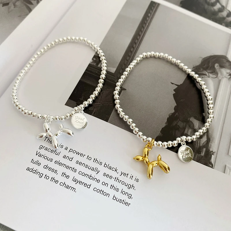 Silver Color Bracelets String of Beads Accessories Fashion Creative Cute Dog Pen - £16.46 GBP