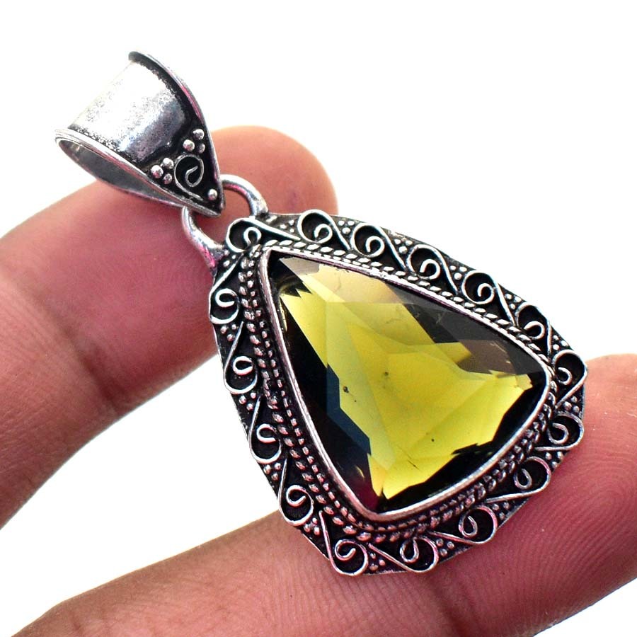 Green Amethyst Vintage Style Gemstone Ethnic Gifted Pendant Jewelry 1.80" SA 863 - £3.98 GBP