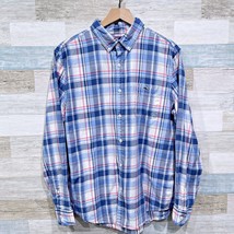 Vineyard Vines Slim Fit Oxford Tucker Shirt Blue White Plaid Tencel Mens Large - £39.21 GBP