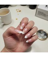 White French Tip Press on Nails Medium Almond Fake Nails Chrome False Nails - $210.36 MXN
