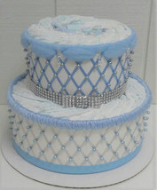 Baby Blue and Silver Little Prince or Princess Baby Shower 2 Tier Diaper Cake - £36.37 GBP