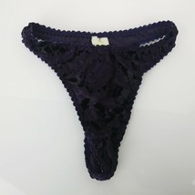 Vintage Purple Floral Burnout Velvet Velour Panties Thong Women Ladies S... - $21.77