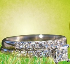 Princess Cut 3.10Ct Moissanite Engagement Ring Set Solid 14k White Gold Size 6.5 - £244.73 GBP