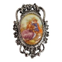 Vintage Style Pin Milk Glass Courting Couple Fragonard Gold Tone Lacy Br... - £15.15 GBP