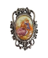 Vintage Style Pin Milk Glass Courting Couple Fragonard Gold Tone Lacy Br... - £15.15 GBP