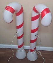 Set of 2 Vintage Union Products Lighted Candy Cane Christmas Blow Molds ... - $69.29