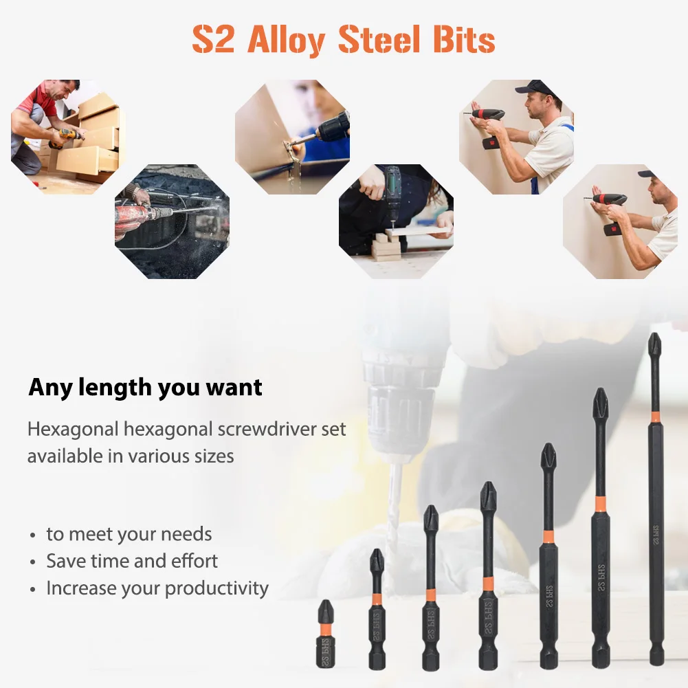 6pcs PH2 Cross Bit Drill Head Set Professional PH2 Cross Screwdriver Hea... - $41.50