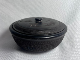 VTG Made In Japan Carved Wood Composite Rice Bowl With Lid  Mountain Scene - £23.94 GBP
