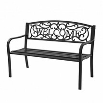 Outdoor Furniture Steel Frame Porch Garden Bench-Black - Color: Black - $2,341.15 MXN