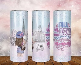 Skinny Tumbler with Straw, 20oz Fall in Love, Personalized, Paris, Fall in Love  - £28.89 GBP