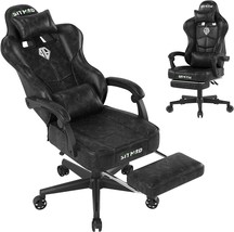 Large And Tall Gaming Chair With Footrest, 360° Swivel Pu Leather Office, Black. - £184.13 GBP