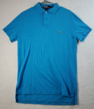 Ralph Lauren Polo Shirt Mens Medium Blue Knit 100% Pima Cotton Short Sleeve Slit - £16.34 GBP