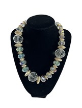 Clear Faceted Beaded Necklace Silver Tone 19&quot; Sparkly Statement Toggle Clasp - £19.36 GBP