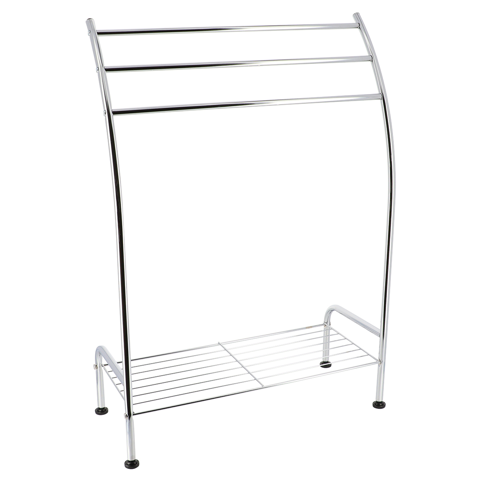 Freestanding Curved 3 Towels Stand with Shelf Chromed Metal