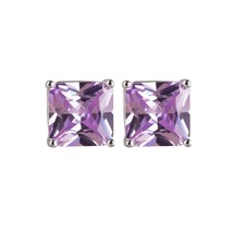 GICA GEMA Classic 925 Silver Stud Earrings With 7*7mm Gemstones Suqare Shape Sto - £15.85 GBP