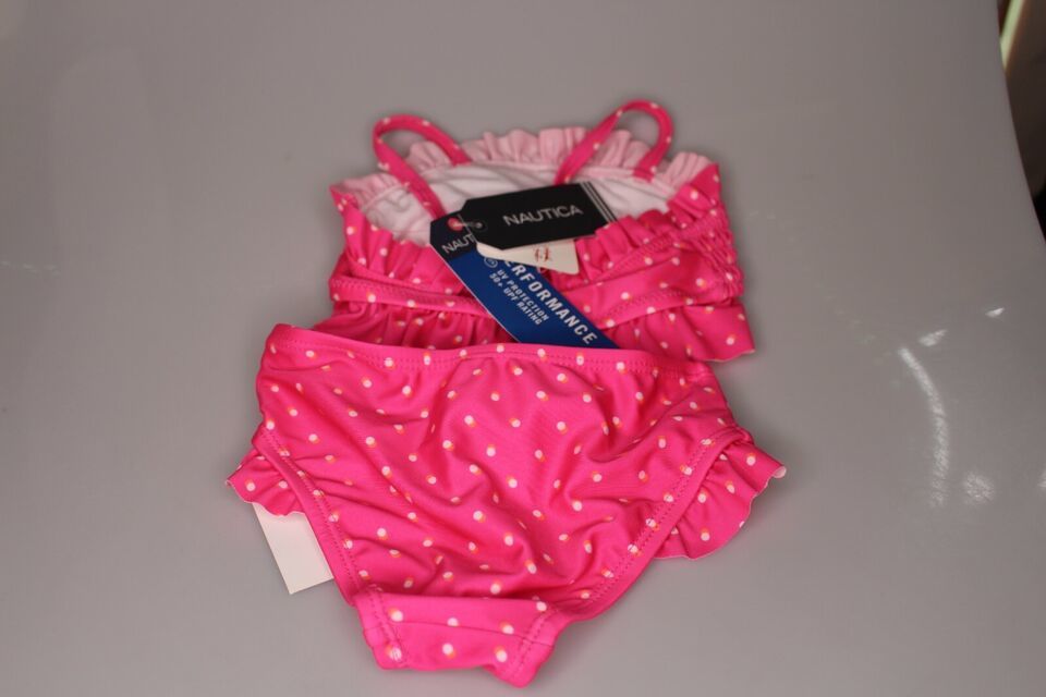 Nautica Little Girls' Bikini Swim Suit, Stripe Dazzle, Pink, 2T - Swimwear
