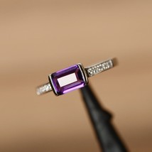 1.20Ct Emerald Cut Lab-Created Amethyst Engagement Ring 14K White Gold Plated - £82.33 GBP