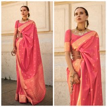 Light Pink Banarasi Silk Saree With Blouse Piece, Free Shipping, Gift for her,   - £64.54 GBP