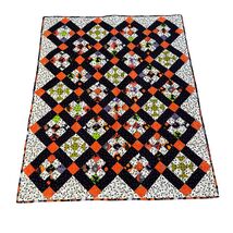 Handmade Small Halloween Garden Trellis Quilt 50x63" Black Cats Witches ... - $44.55
