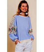 New with tags UMGEE Small light blue knit sheer floral embroidered sleev... - £18.99 GBP