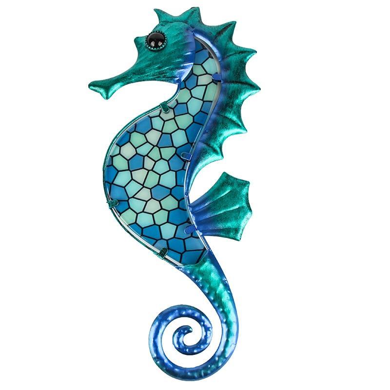Handmade Garden Decor Metal Seahorse of Wall Decor with Glass for Garden Decorat