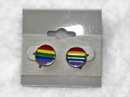NEW Gold Round Rainbow Post Earrings Gay Pride LGBTQ+ - £4.69 GBP