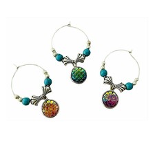 3 Beaded Wine Glass Charms Mermaid Dragon Scale Cabochons Fan Shaped Beads - £3.19 GBP