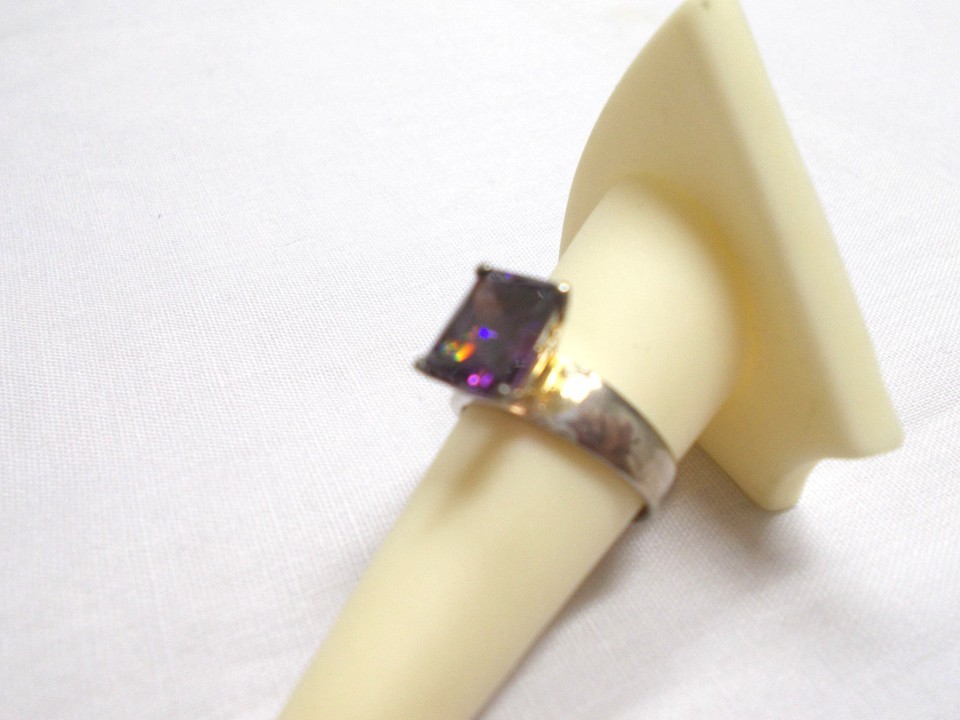 PURPLE MYSTIC TOPAZ FC Rectangle STONE VINTAGE STERLING SILVER RING US SIZE 8 Item image 8