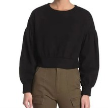Abound Women&#39;s Black Cozy Crew Neck Puff Sleeve Cropped Sweatshirt - £22.84 GBP