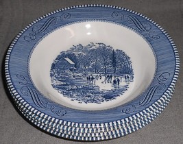 Set (4) Royal China Currier &amp; Ives Pattern Rim Soup Bowls Made In Usa - £54.20 GBP