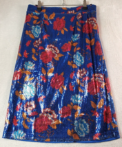 G.I.L.I A Line Skirt Womens Size 4 Blue Floral Lined Sequin Shimer Side Zipper - £19.09 GBP