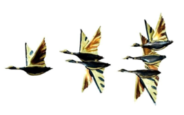 Brass Metal BIRDS IN FLIGHT Flying GEESE Ducks Wall Art Hanging MCM Set ... - $35.54