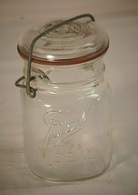 Old Vintage 1 Pt. Ball Ideal Clear Glass Canning Jar w Glass Lid &amp; Wire ... - $16.82