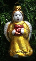 HAND BLOWN &amp; PAINTED MERCURY STYLE GLASS GOLD ANGEL CHRISTMAS TREE ORNAMENT - $14.88