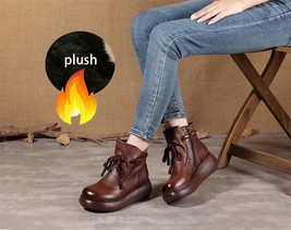 6cm Rotro Natural Cow Genuine Leather Spring Autumn Ankle Mid Calf Chimney Booti - £111.13 GBP