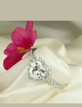 2.0 CT Heart &amp; Round Cut Diamond Halo Engagement Ring In 14K White Gold Plated - £68.86 GBP