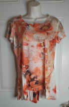 Style &amp; Co Short Sleeve Embellished Floral V-Neck High Low Hem Blouse To... - £10.81 GBP