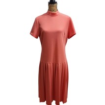 Bleecker Street Ribbed Knit Dress Mock Neck Pleated Coral Midi 13 Vintage - £34.49 GBP