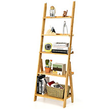 5-Tier Bamboo Ladder Shelf Bookshelf Display Storage Rack Flower Stand Natural - £87.89 GBP