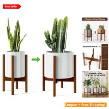 Adjustable Bamboo Plant Stand Fits 8-12 Inch Pots - Mid Century Modern E... - $52.42
