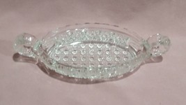9&quot; Doubled Looped Handles Clear Crystal Relish Dish XO Sides O Grid Bottom - £14.12 GBP